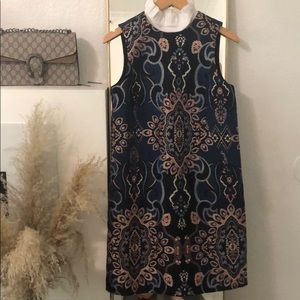 Jacquard ruffle collar dress